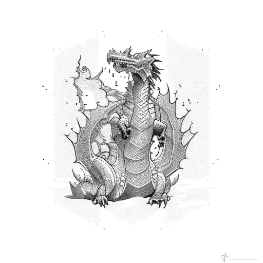 A Pixelated Dragon Emerging From A Glitchy Computer Screen