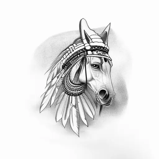 Native Indian Style Horse With Closed Eyes But Open Third Middle Eye