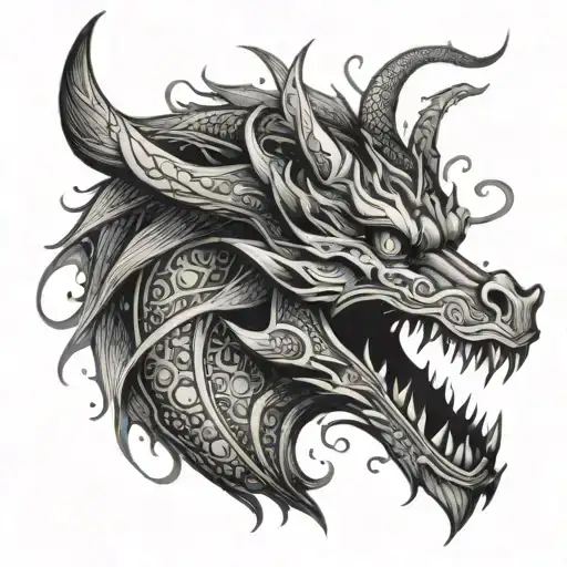 A Tribal Dragon Breathing Smoke