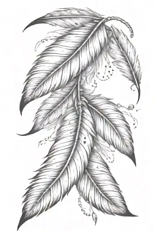 Intricate Hanging Feathers With One Longer Feather And Small Birds