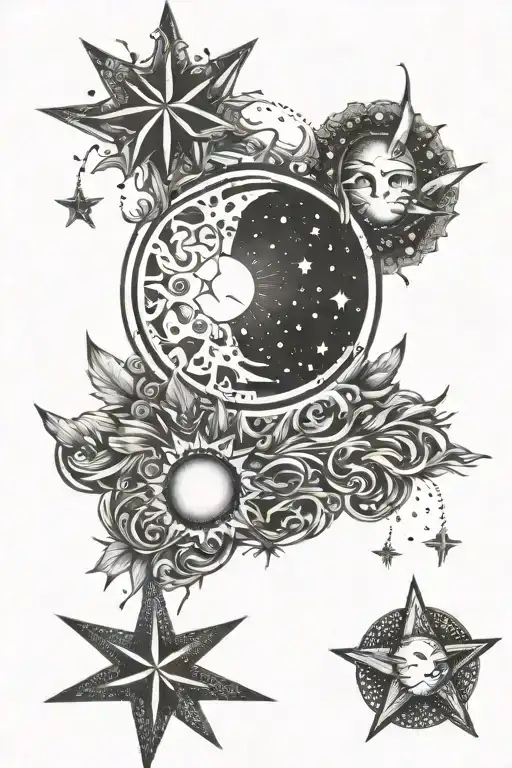 Falling Star Between Sun And Moon