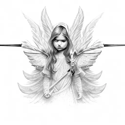 An Angel Holding A Spear Made Of Feathers