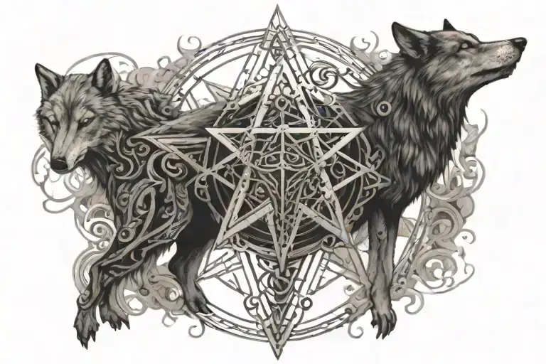 Satanic Pentagram With A Wolf In The Center