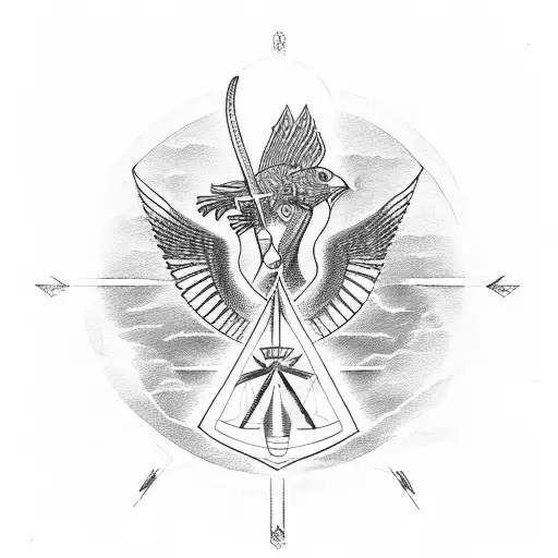 Phoenix With Clock And Ankh Cross Below With Pyramid Egypt