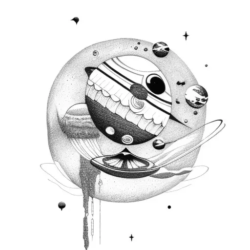 Saturn With A Penguin Astronaut Exploring Its Rings