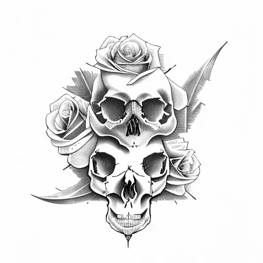 Rose Ans Skull And Two Doves