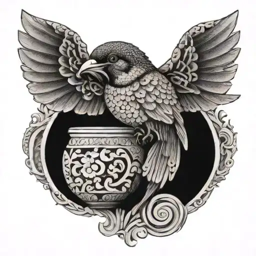 Swallow Bird And Greek Vase