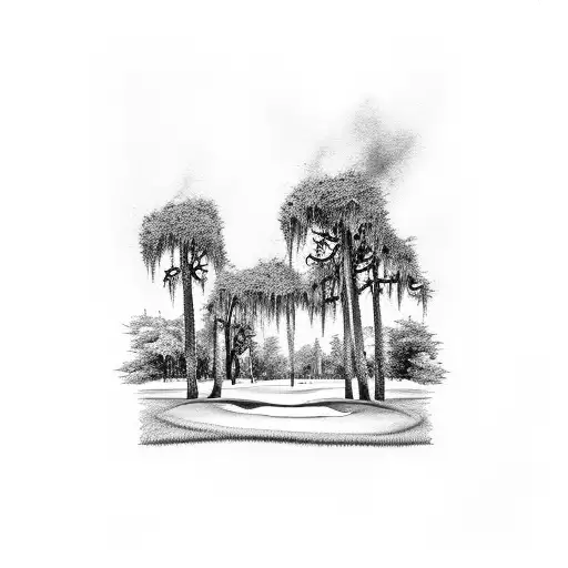 Golf Course Green Surrounded By Spanish Moss Trees