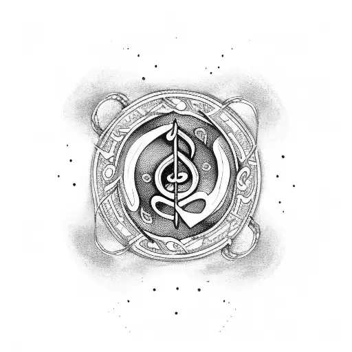 Anchor With Music Notes And Ying Yang Symbol And Gaelic Symbol For Sister