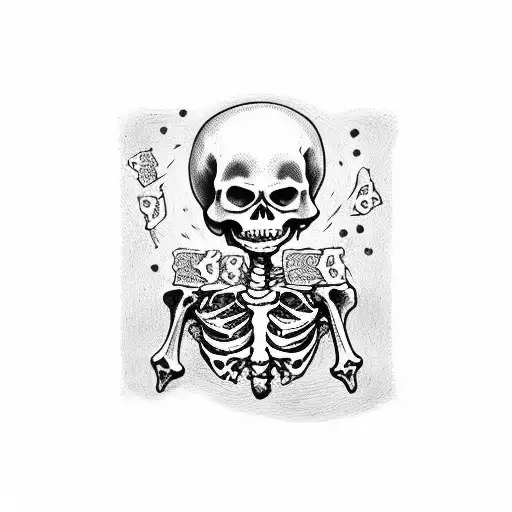 Skeleton Holding Up A Bundle Of Money