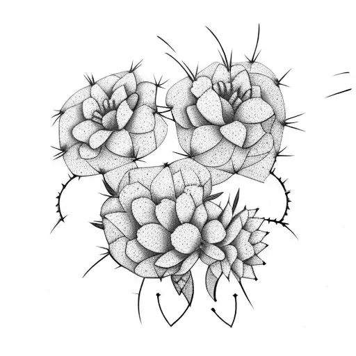 3 Cactus In Line Blooming A Pink Flower