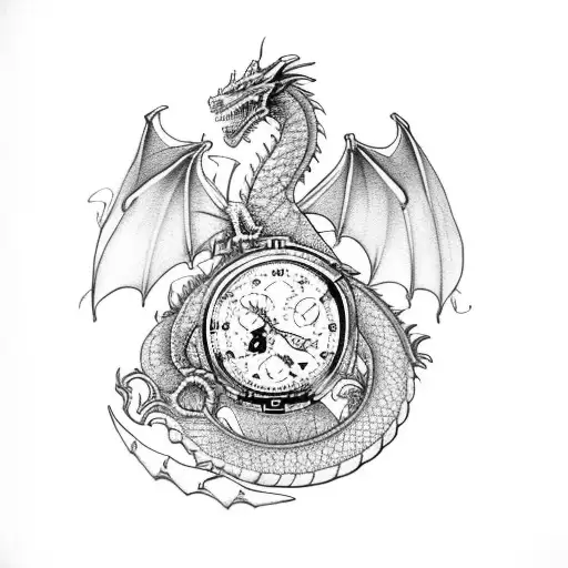 Dragon With Pocket Watch And Roses On Full Chest