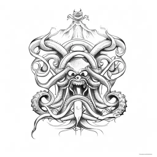 A Sailor Jerry Style Tattoo Of A Kraken Reaching Out Of The Water And Crushing A Biplane
