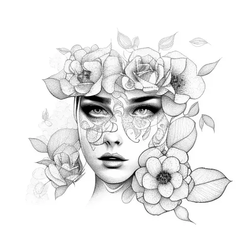 Beautiful Woman Face With Flowers