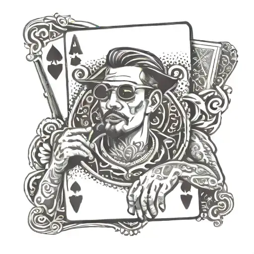 Dominant Gangster Holding A Deck Of Cards With Latino Gang Symbols