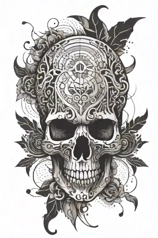 A Skull Surrounded By Abstract Art Patterns Representing Different Music Genres