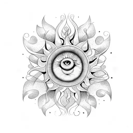 Sun With Flower And Butterflies And Vines