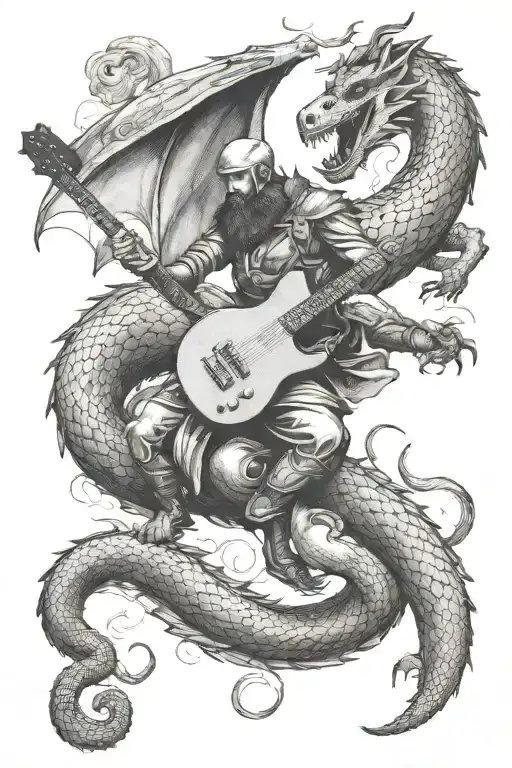 Saint George Battling A Dragon With A Guitar Instead Of A Sword