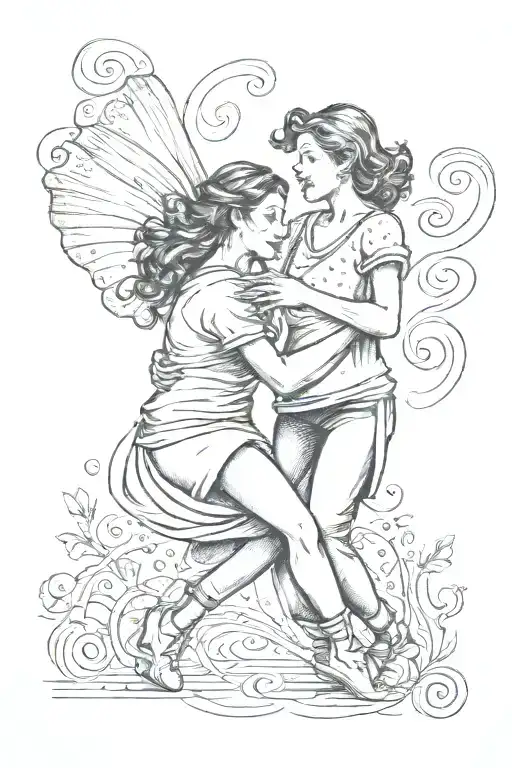 A Tattoo Of A Mother And Son Dancing To Their Favorite Song