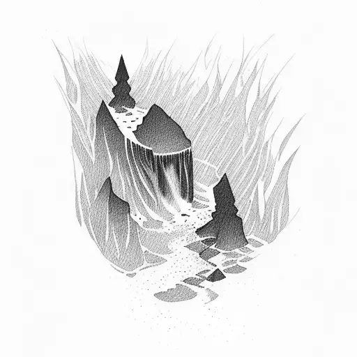 A Waterfall Flowing Through A Field