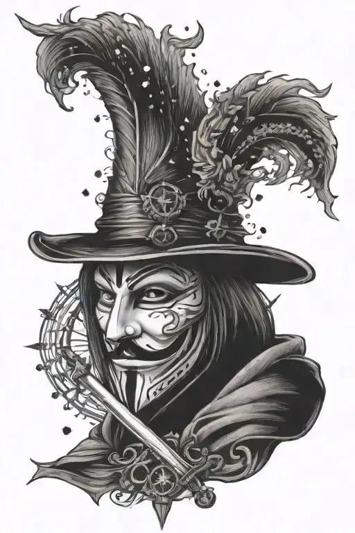 Sword Compass Guy Fawkes Mask Theme Sleeve