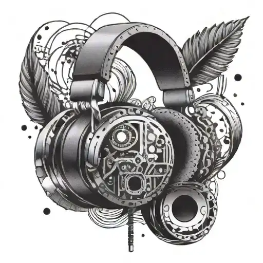 An Abstract Design Incorporating Headphones And Musical Instruments