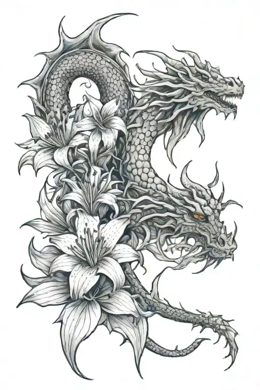 A Bouquet Of Red Spider Lilys And A Dragon