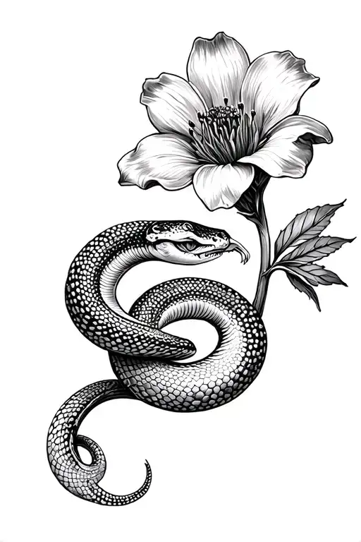Snake Coiled Around A Single Flower