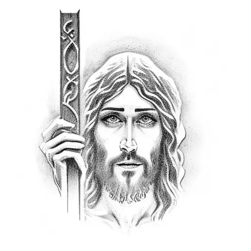 Jesus On A Cross With Letter On The Side