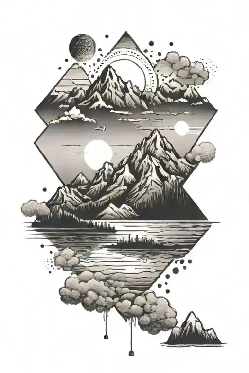 Mountains And Sunset Reflecting