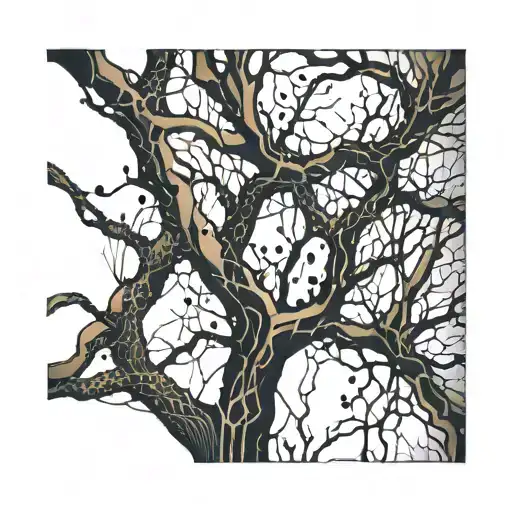 An Abstract Representation Of Neural Connections Intertwined With Branches Of A Tree