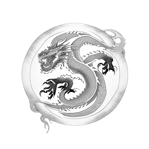 Dragon Surrounding Yin Yang Symbol