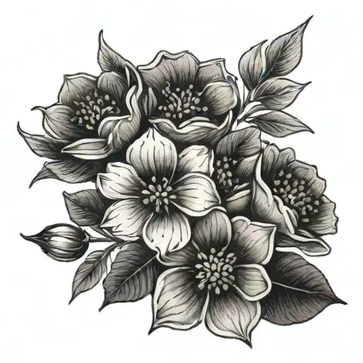 A Dotwork Tattoo Of A Flower Bouquet With Each Flower Representing A Different Bts Member