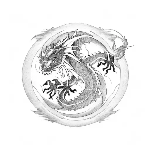 Dragon Surrounding Yin Yang Symbol