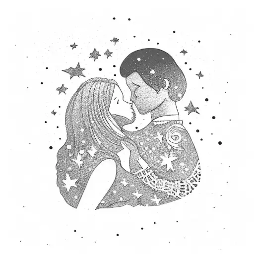 A Couple Embracing Under A Starry Sky With A Waterfall In The Background