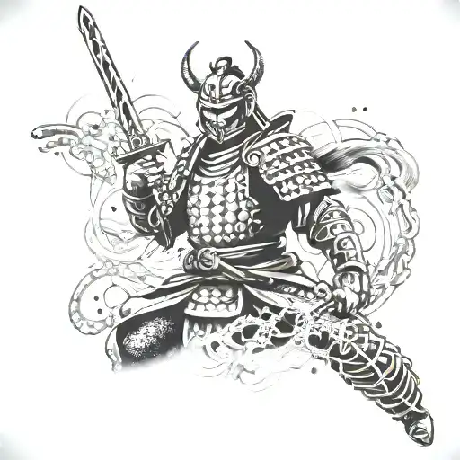 Samurai Warrior Wielding A Sword Made Of Dna Strands