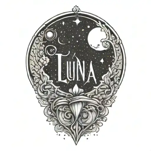 Luna Name Tattoo Design Incorporating Elements
