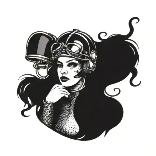 Mermaid Holding A Roller Derby Helmet