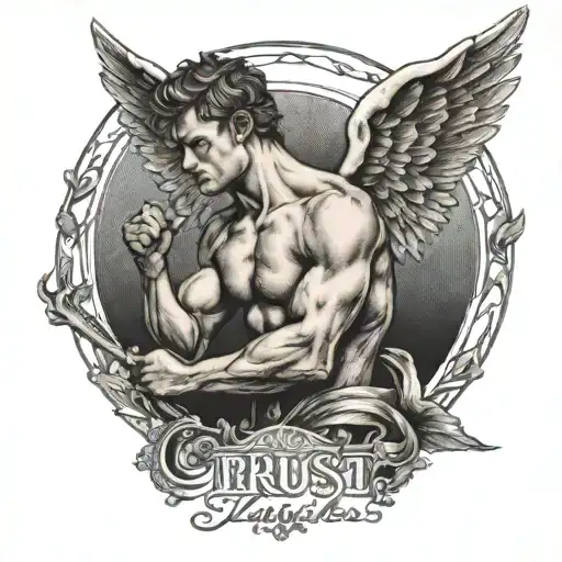 Topless Muscular Male Angel With Slogan 'Trust Yourself'