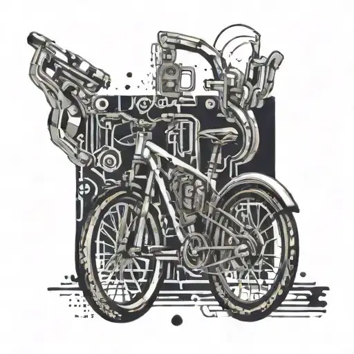 An Abstract Design Combining A Bike And Computer Engineering Symbols