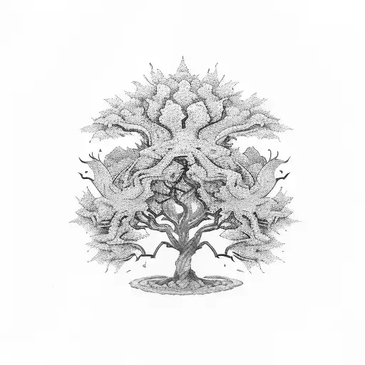 Sakura Tree With Dragons