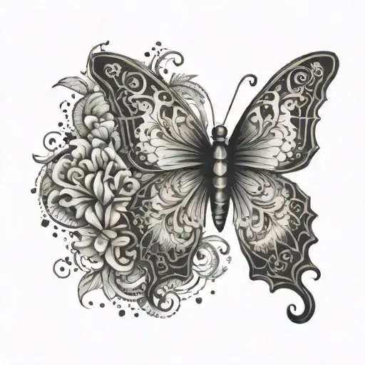 Create A Tattoo Design Featuring A Butterfly With Intricate Patterns Inspired By Hip Hop Culture