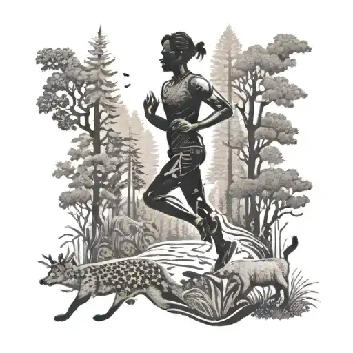 A Silhouette Of A Runner Surrounded By Forest Animals