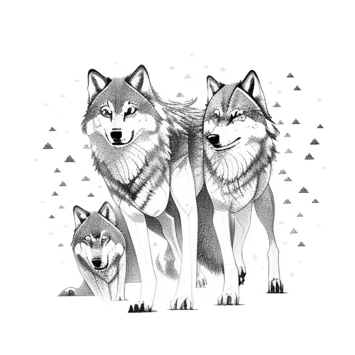 A Pack Of Wolves Running Through A Forest With Thunderclouds Overhead