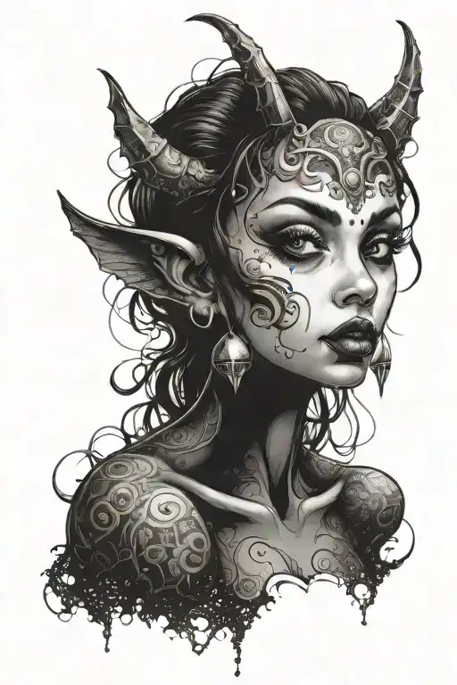 Demon Girl With Big Eyes And Plump Lips