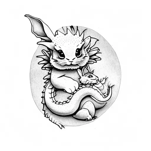 Dragon Holding Cute Bunnies