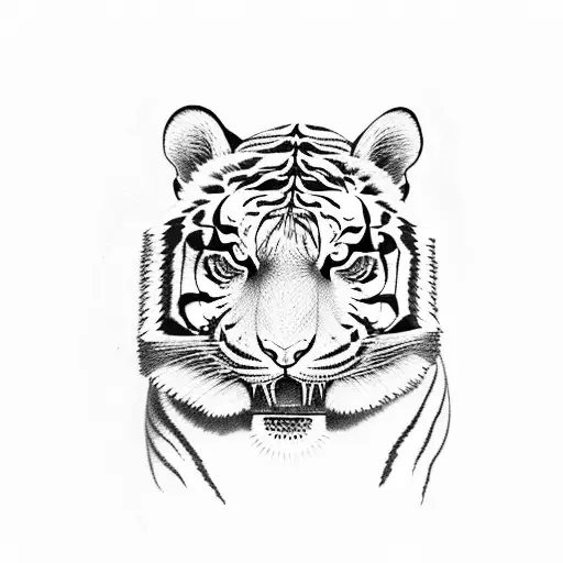 A Tiger With Tribal Patterns And An Anchor In Its Mouth