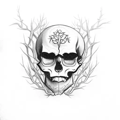 Tree Branches Skull With Motobike