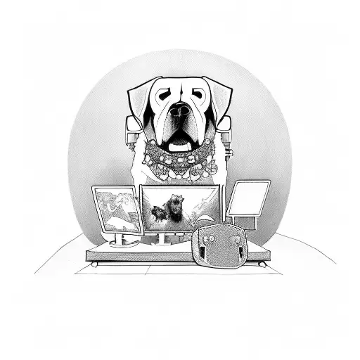 A Gamer's Paradise With A Dog Sitting On A Throne Surrounded By Gaming Consoles And Controllers