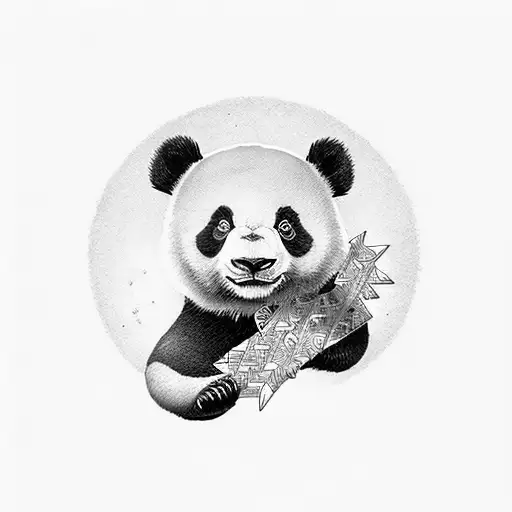 Panda With Holding A Ribbon